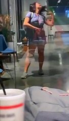 College girls walks into door.