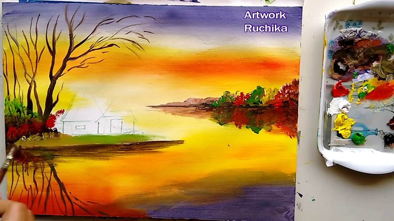 Beautiful Riverside Scenery Painting ¦ Acrylic Painting Tutorial