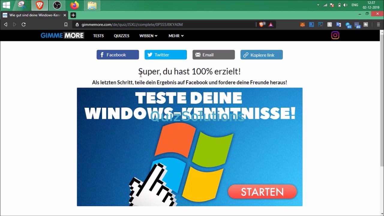 GimmeMore Wie gut sind deine Windows-Kenntnisse Answers 40 Questions Score 100% Video QuizSolutions