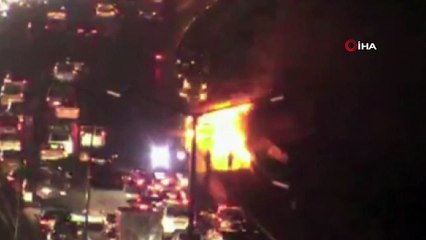 TEM Otoyolunda araç alev alev yandı