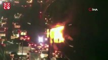 TEM Otoyolu'nda araç alev alev yandı