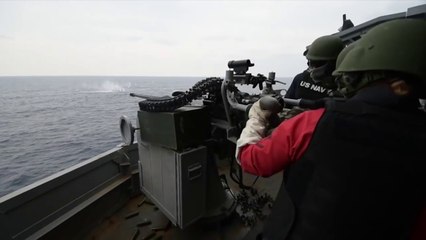 US Sailors Training With Mk 38 Machine Gun - A Live Fire Exercise -