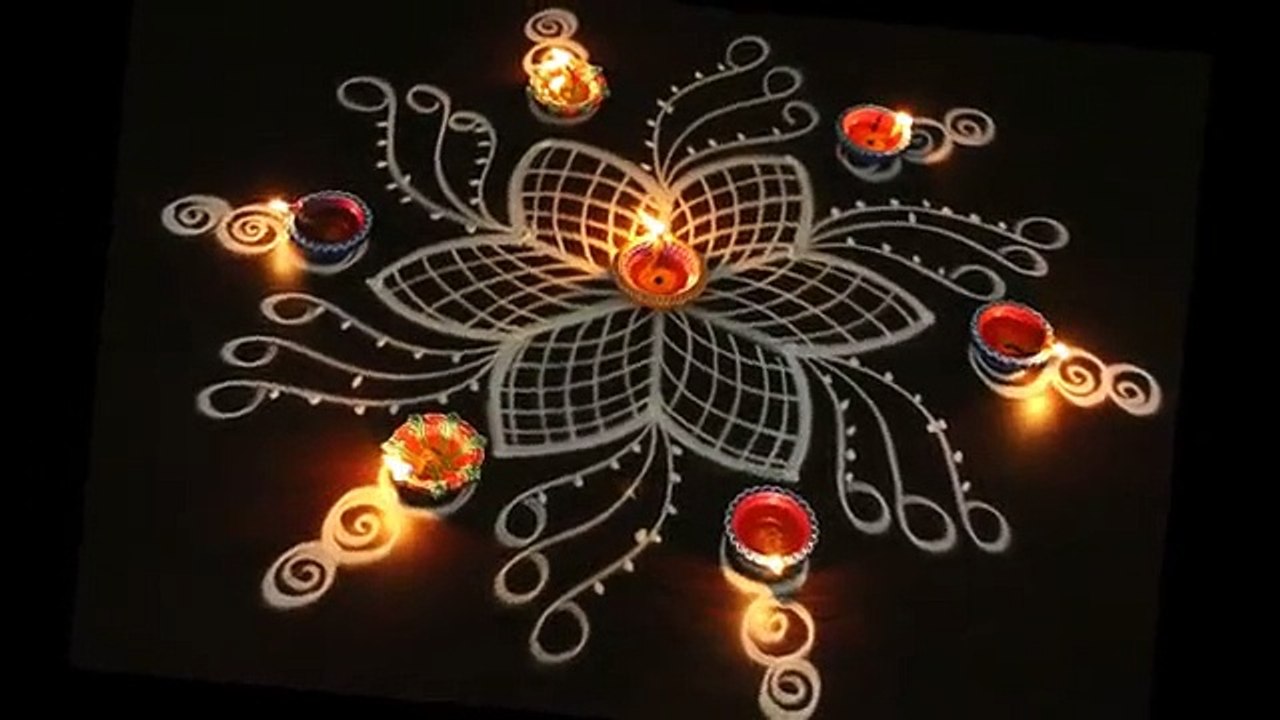 Beautiful & easy rangoli designs for diwali - diwali kolam designs with 5 dots - muggulu