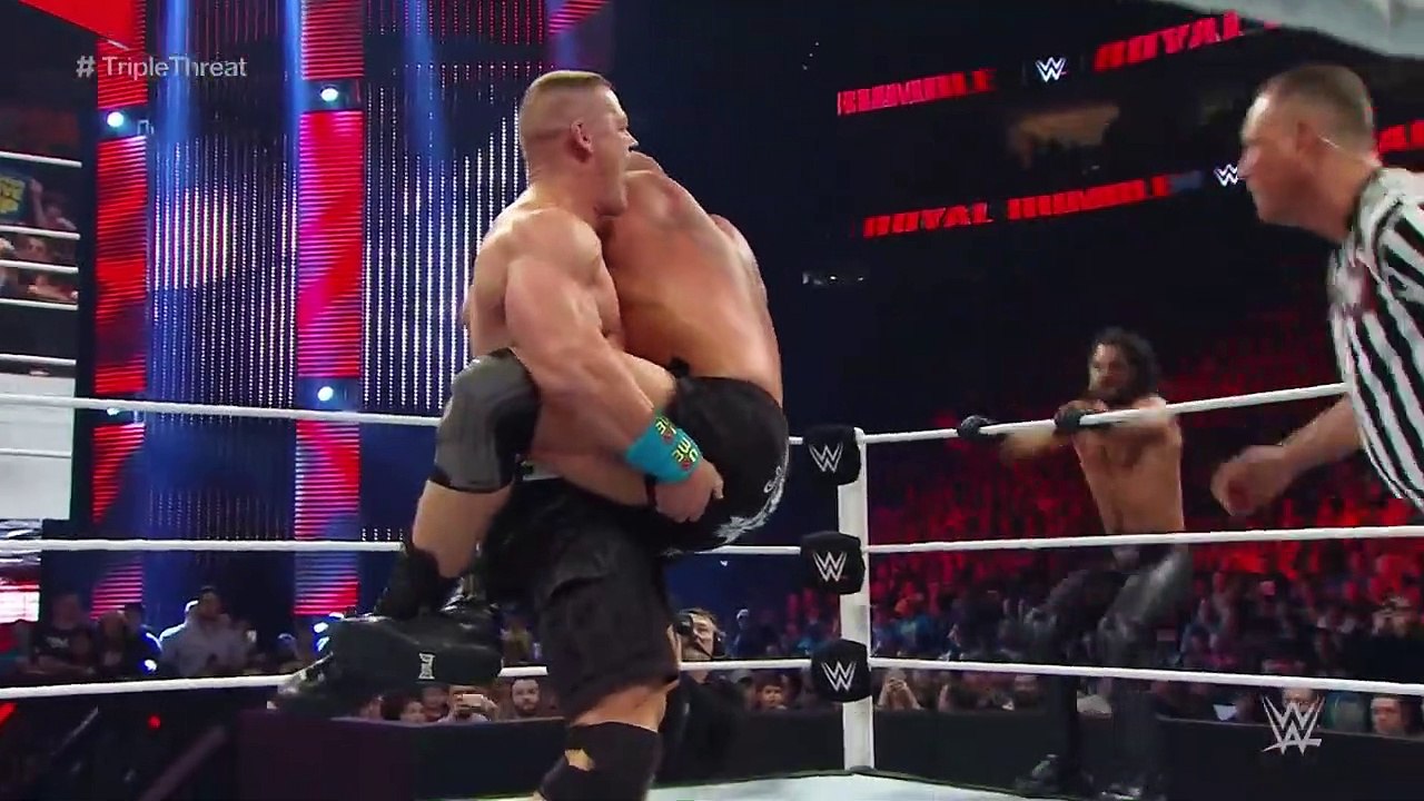 FULL MATCH - Lesnar vs. Cena vs. Rollins - WWE World Heavyweight Title Match_ Royal Rumble 2015 ( 720 X 720 )