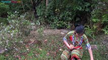 Primitive Life - Ethnic girl eating fruit natural food and meeting Forest p