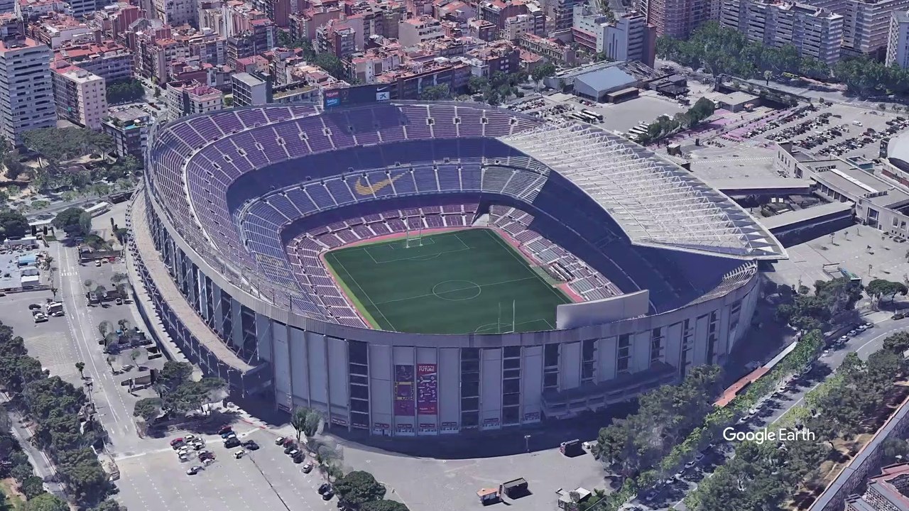 NOU CAMP- ESTADIO DE FUTBOL CLUB BARCELONA - VISITA AEREA VIRTUAL - GOOGLE EARTH STUDIO