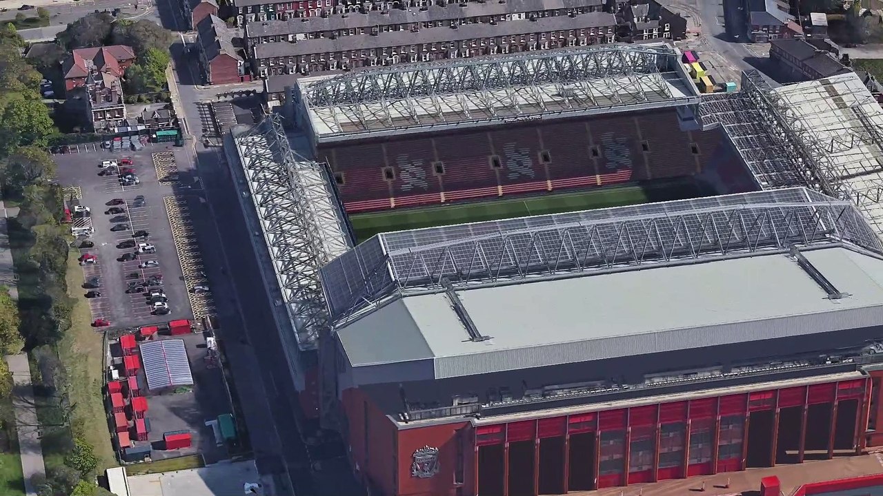 ANFIELD - ESTADIO DE FUTBOL  LIVERPOOL - VISITA AEREA VIRTUAL - GOOGLE EARTH STUDIO