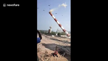 Incredible demolition of 120-foot-tall coal plant towers in west India