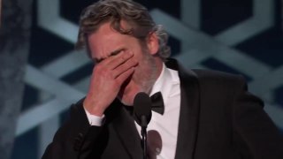 Joaquin Phoenix Crying On Stage - Best Actor for Joker Movie Golden Globes 2020
