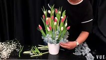 Hướng dẫn cách cắm chậu hoa tulip kết hợp với baby trắng