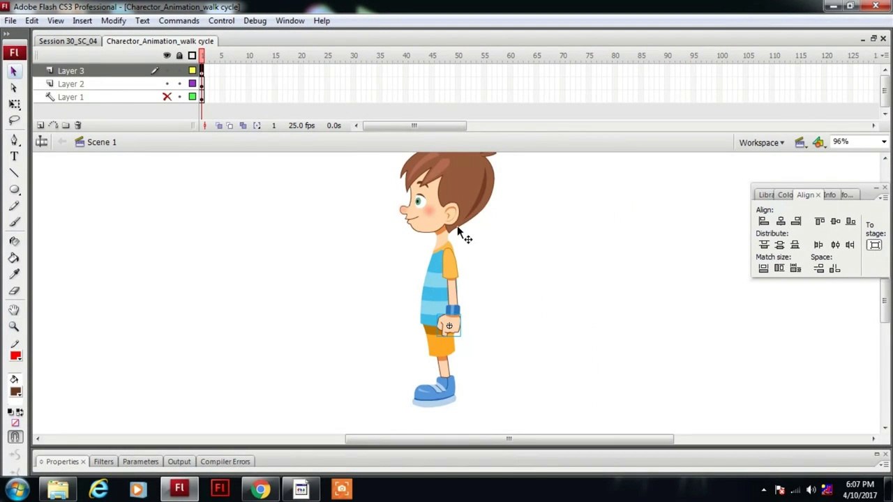 Character walk cycle in adobe flash cs3/2d animation