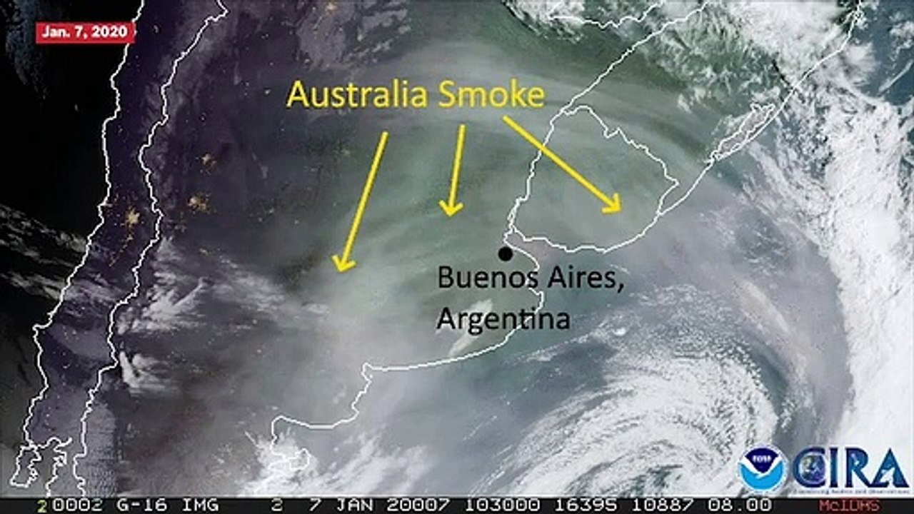 NOAA Goes-16 Shows Australian Wildfire Smoke Over Argentina