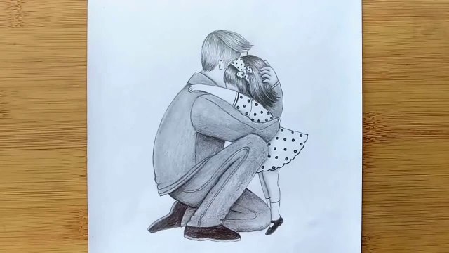 Father & Daughter❤️ heart touching drawing || How to draw father and daughter - step by step