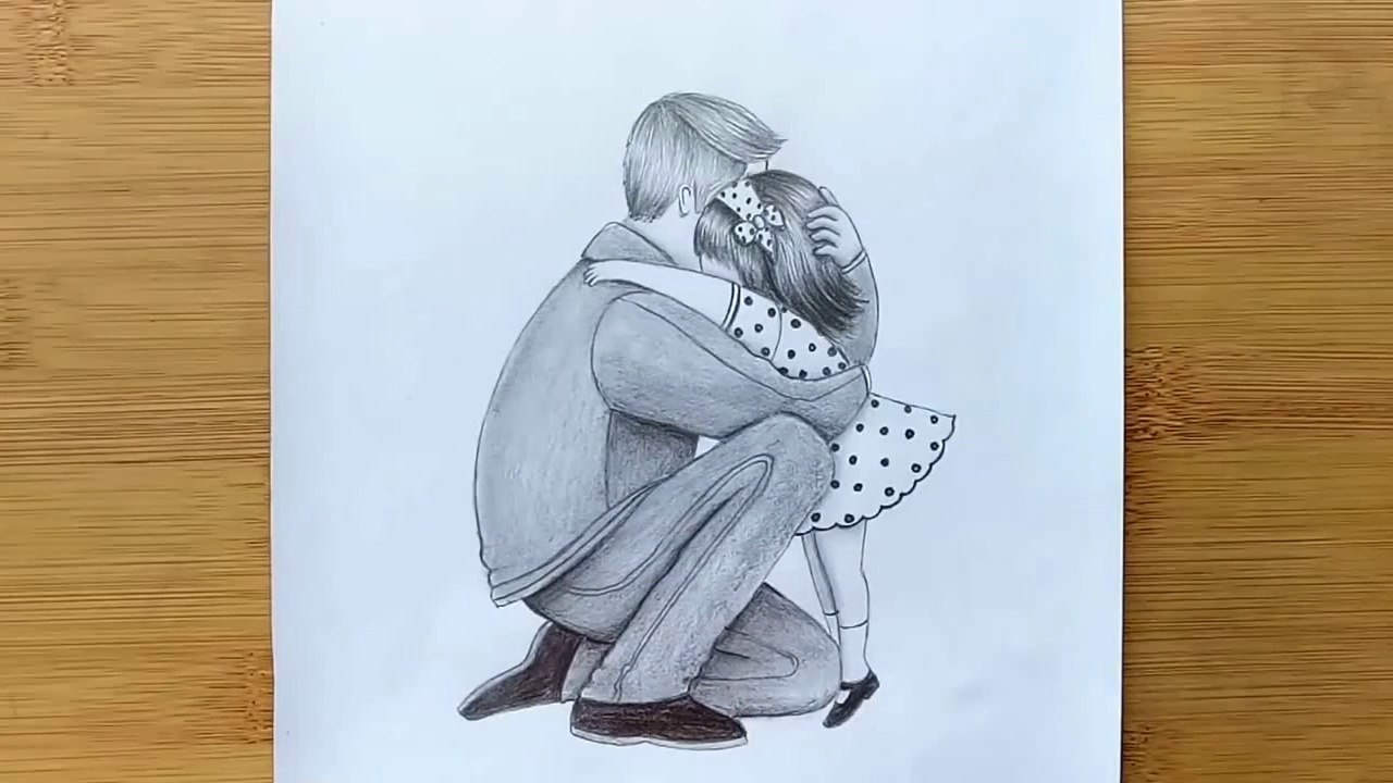 Father & Daughter❤️ heart touching drawing || How to draw father and daughter - step by step
