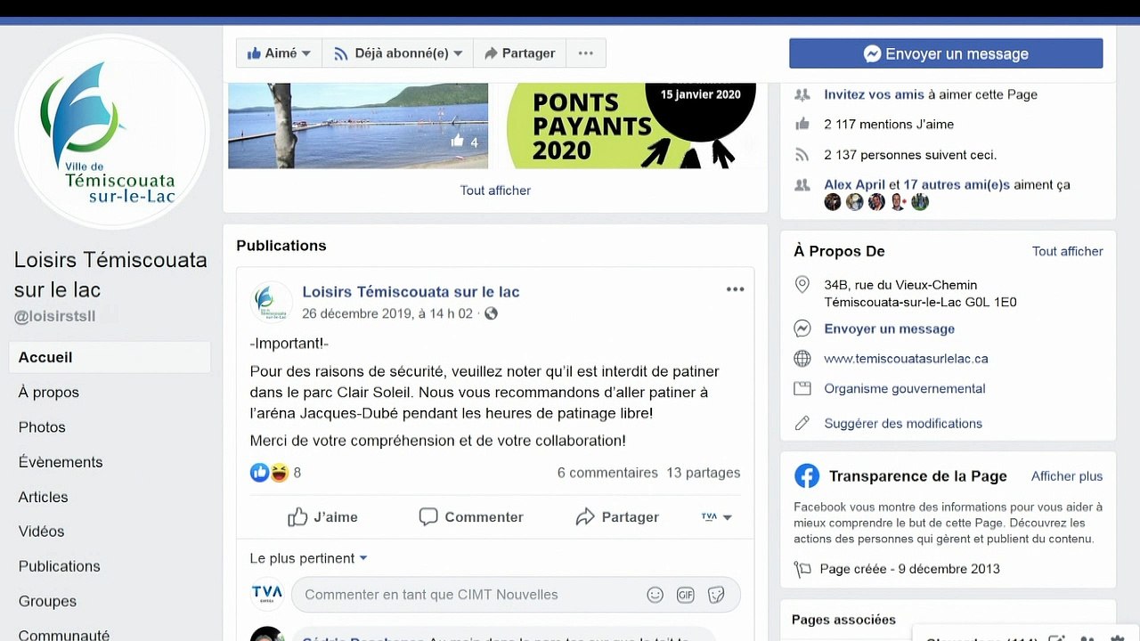 Une patinoire extérieure réclamée à Témiscouata-sur-le-Lac