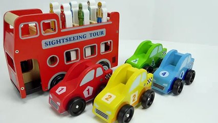 Learn Colors and Community Vehicles Names with fun Wooden Toy Cars-