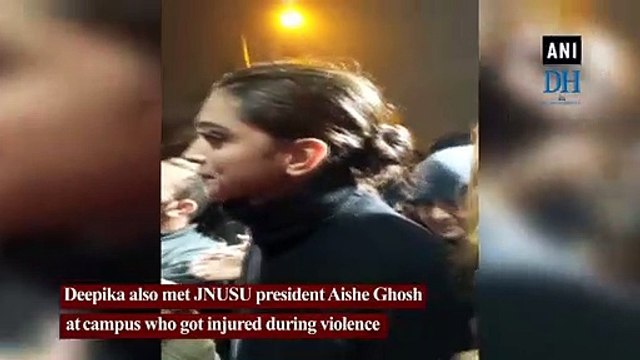 Deepika Padukone greets JNUSU president Aishe Ghosh at campus