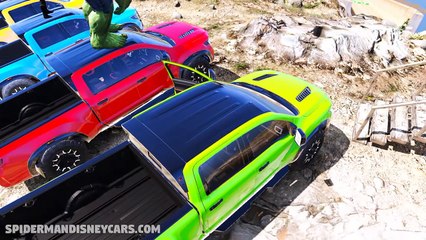 Spiderman With Pickup Cars SUPER HEROES Mega Rampa Cars Challenge - GTA V MODS