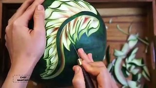 'Wonderful leaf & rose design on watermelon carving _ latest video