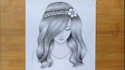 A girl with beautiful hair Pencil Sketch drawing _ How to draw a girl