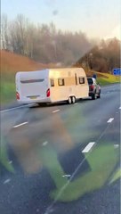 Truck Towing Camper Causes Scary Crash