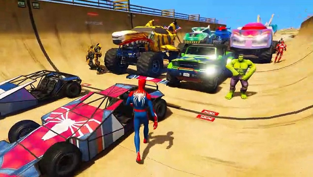 Superhero Cars Сhallenge on ramps with Ironman Spiderman and other Superheroes GTA