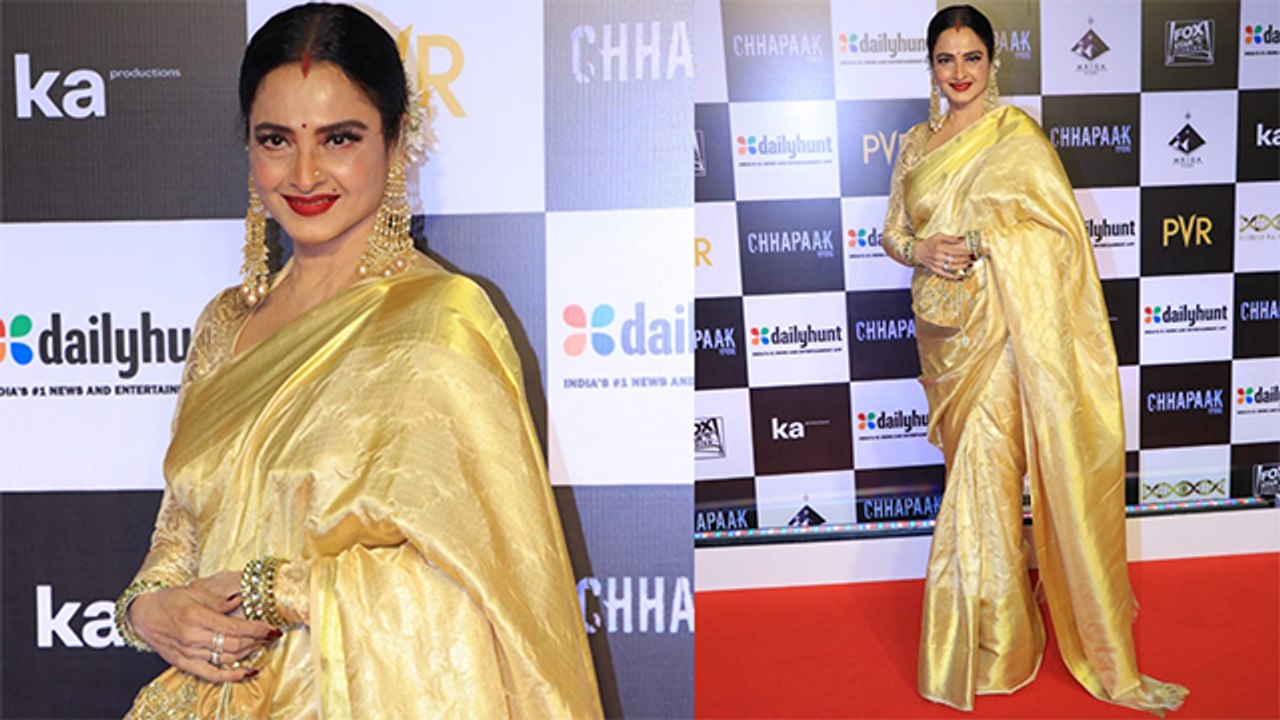 Rekha looks allegiant in golden saree at Chhapaak premiere। FilmiBeat
