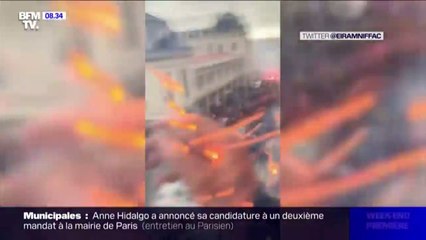 "On a dû évacuer l'appartement": une étudiante filme le cortège samedi à Lyon quand un projectile explose à sa fenêtre