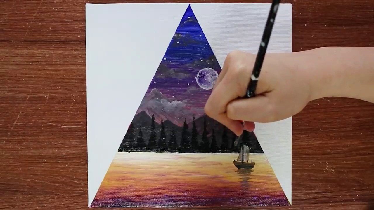 Triangle Landscape Acrylic Painting on Mini Canvas Step by Step 2