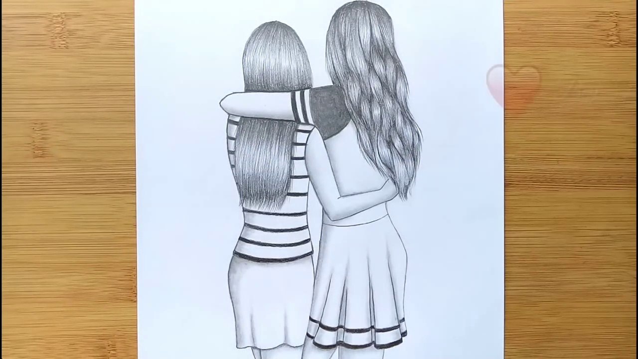 Best Friends Pencil Sketch Tutorial How To Draw Two Friends Hugging Each Other Video 