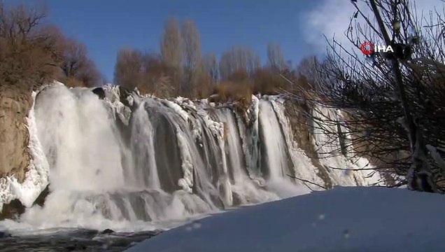 Muradiye Şelalesi kısmen dondu