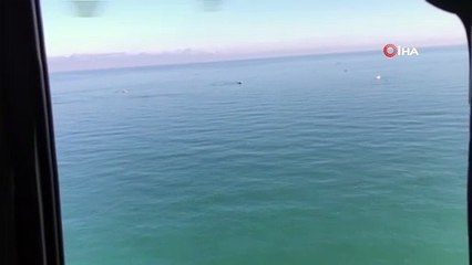 Gemi kazasında arama çalışmalarının sürdüğü bölge havadan görüntülendi