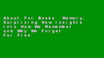 About For Books  Memory, Surprising New Insights Into How We Remember and Why We Forget  For Free