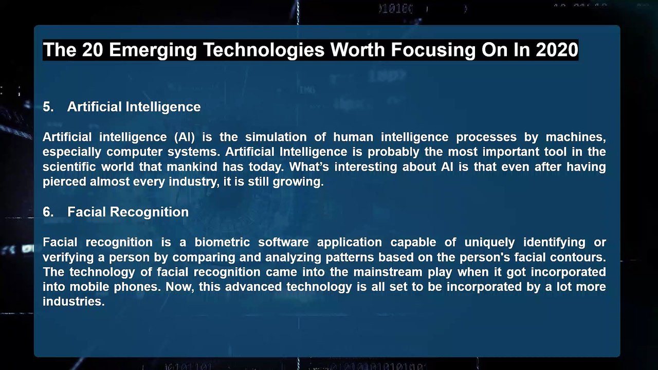 Top 20 Emerging Technologies for you to focus on in 2020 video