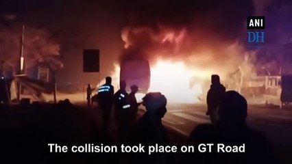 Bus carrying 50 passengers catches fire in UP's Kannauj after accident