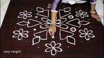 beautiful deepam muggulu designs with 13 dots   easy rangoli designs   simple kolam with dots