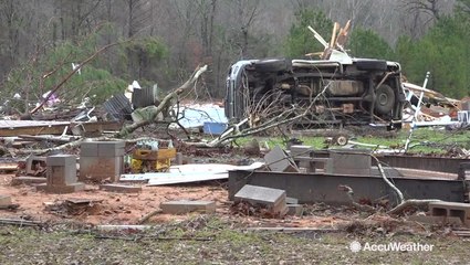 Mobile home barely recognizable after devastating storm