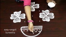 Beautiful flower pot kolam    simple design with 7 dots    easy rangoli muggulu