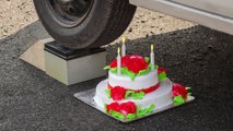 Crushing Crunchy And Soft Things By Car Wheel | Cake Crash Test &Experiment