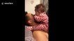 The joys of parenthood! Baby throws up in Dad's mouth while playing