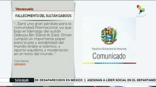 Pdte. venezolano envía condolencias a Oman por la muerte de Qaboos