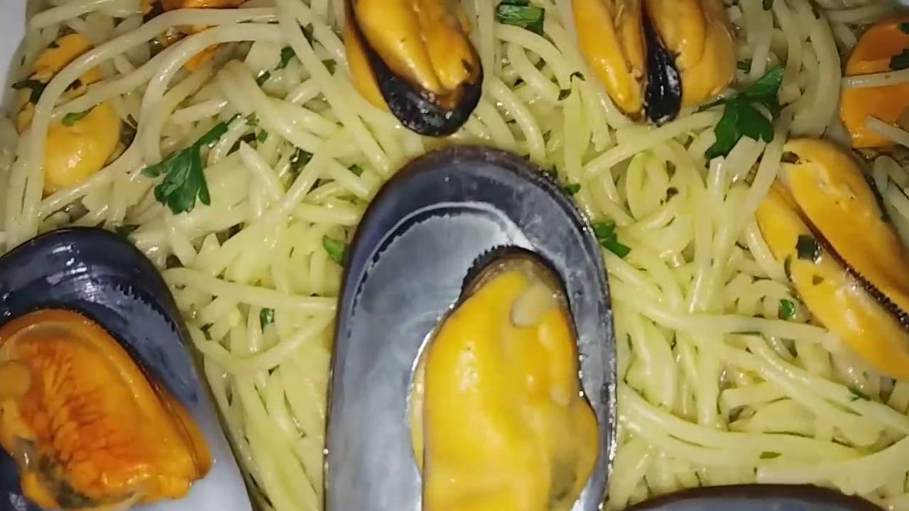 Megillones con espaguetis.Receta saludable