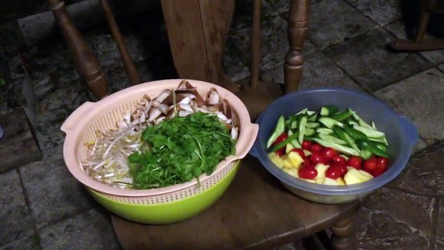 Seafood and Vegetable Stir Fry - Bean Sprouts, Tomatoes, Pineapples, Squids, Onions, Cucumbers