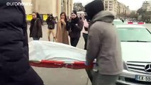 Delfines muertos frente a la torre Eiffel para protestar contra las capturas accidentales