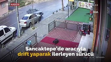 Drift yaparak ilerleyen sürücü tehlike saçtı