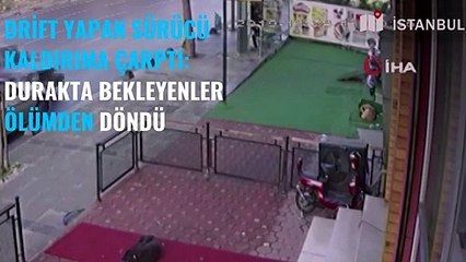 Drift yapan sürücü kaldırıma çarptı: Durakta bekleyenler ölümden döndü