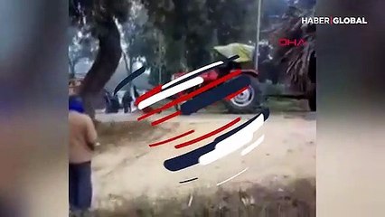 Destek vermeye çalıştıkları traktör böyle ikiye bölündü