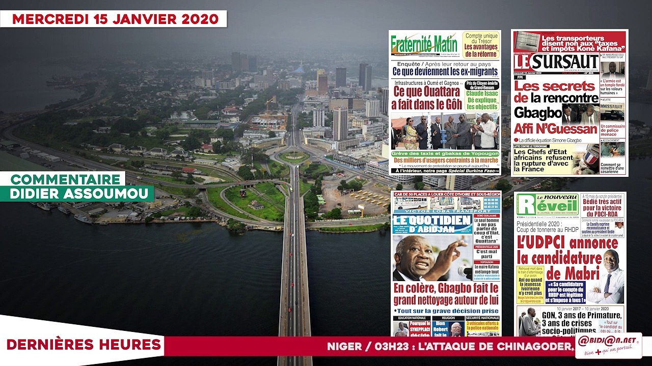 Le Titrologue du 15  janvier 2020 : Présidentielle 2020, coup de tonnerre au RHDP :  l’UDPCI annonce la candidature de Mabri