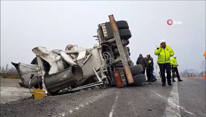 Edirne'de beton mikser yan yattı: 1 yaralı