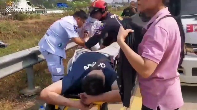 Dramatic moment minivan crashed injuring eight Britons on first day of holiday in Thailand